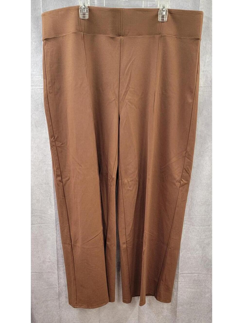 Ophelia Roe Wide Leg Pants Brown Elastic Waist Stretch Women's 3X NWT